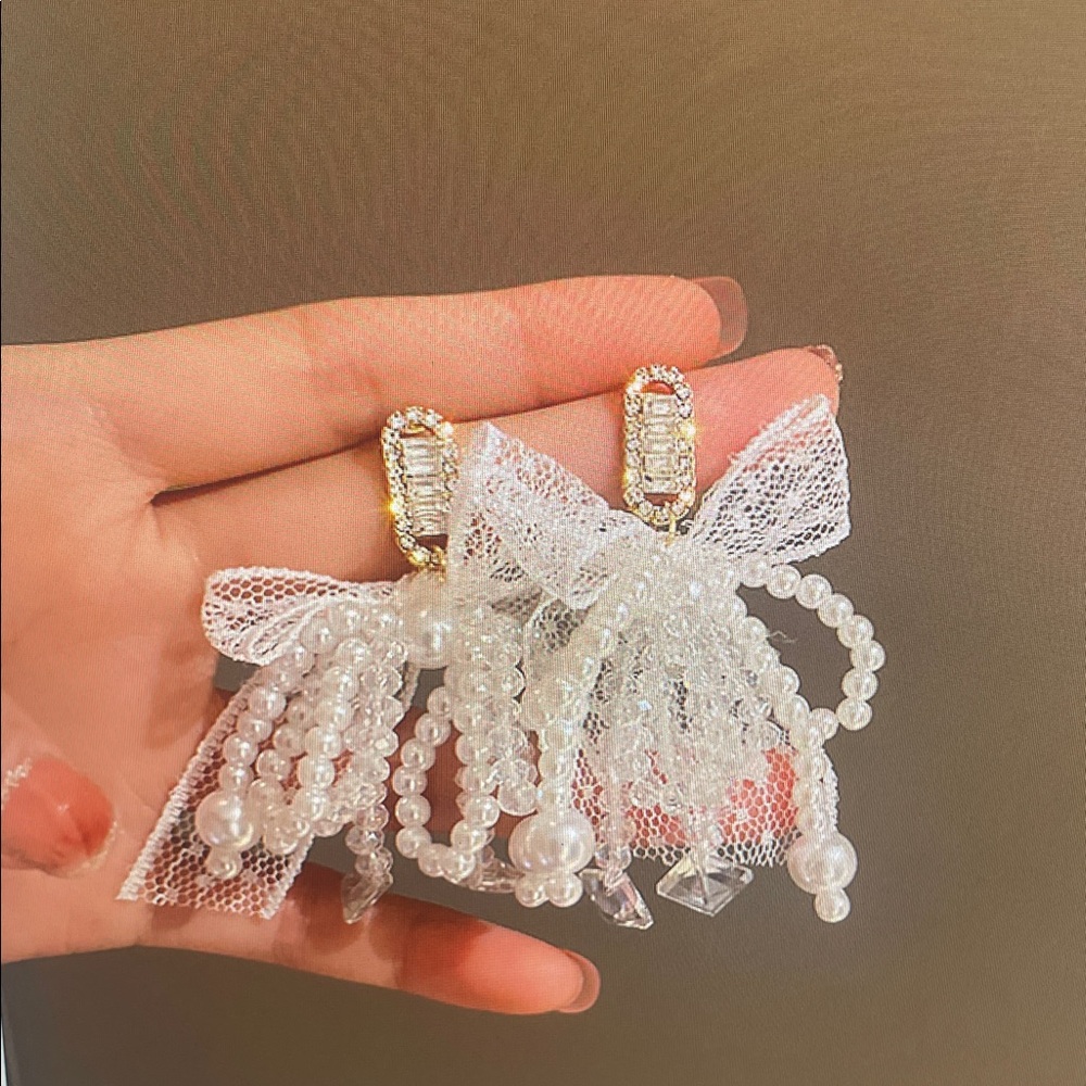 Elegant White Pearl and Lace Earrings